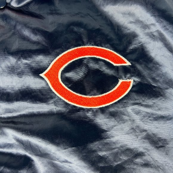 VTG 90s Swingster Chicago Bear Satin Jacket Medium Blue Snap Button NFL Football - Picture 2 of 13